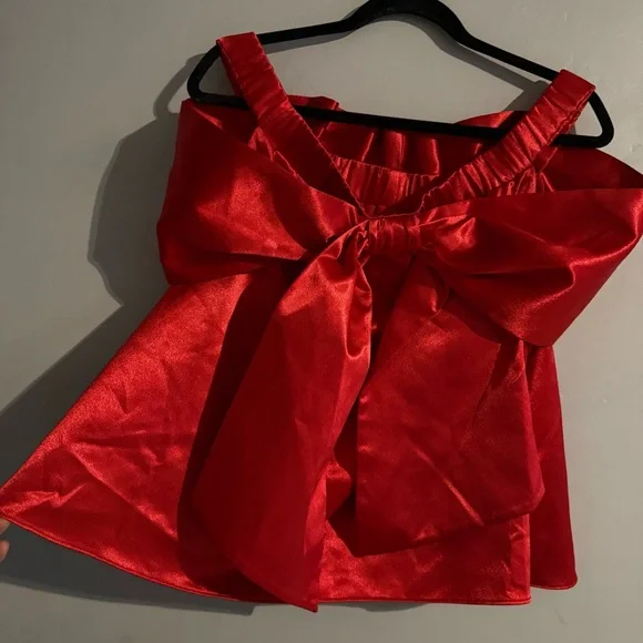 Anthropologie Mare Mare Off the Shoulder Elegant Red Bow Top New NWT - Picture 2 of 9